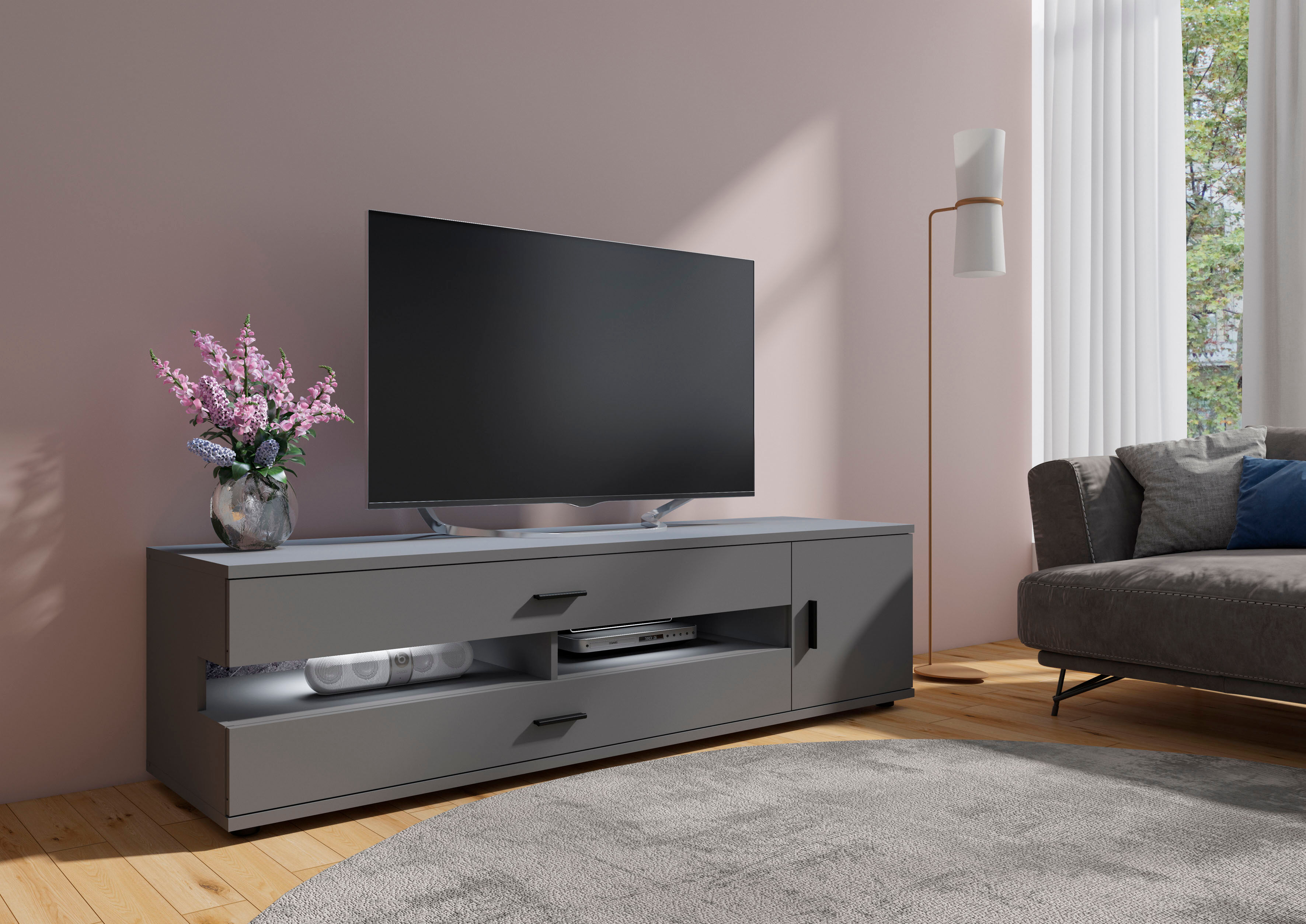 Lowboard OTTO HOME "Henley", grau (graphit grau), B:180cm H:48cm T:49,5cm, Holzwerkstoff, Sideboards, Lowboard, Breite ca. 180 cm