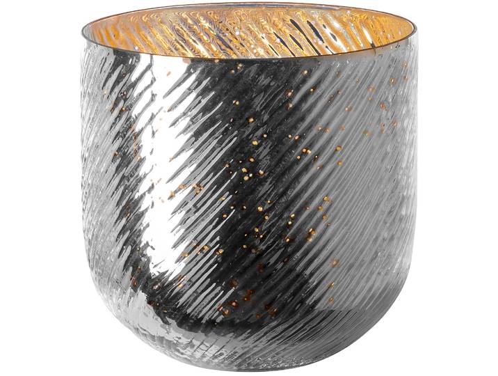 Windlicht FINK VICKY , silber (antik silberfarben), H:25cm Ø:25cm, Glas, Kerzenhalter, Windlicht, Kerzenhalter aus Glas, in Rillenoptik
