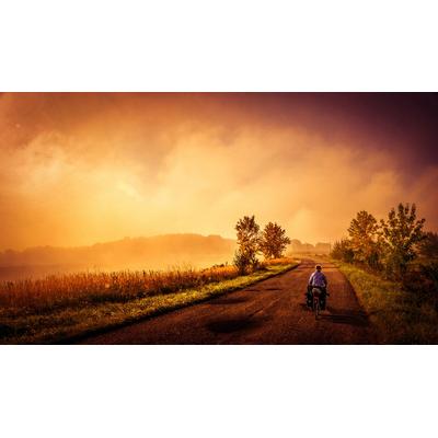 Fototapete PAPERMOON "Motorrad in Landschaft", bunt, B:3,5m L:2,6m, Vlies, Tapeten