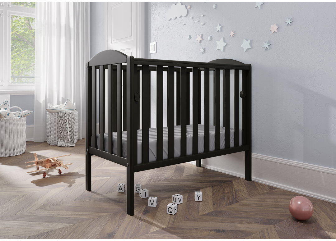 VICULII Waffi Space Saver Cot Black With Mattress Black Mini