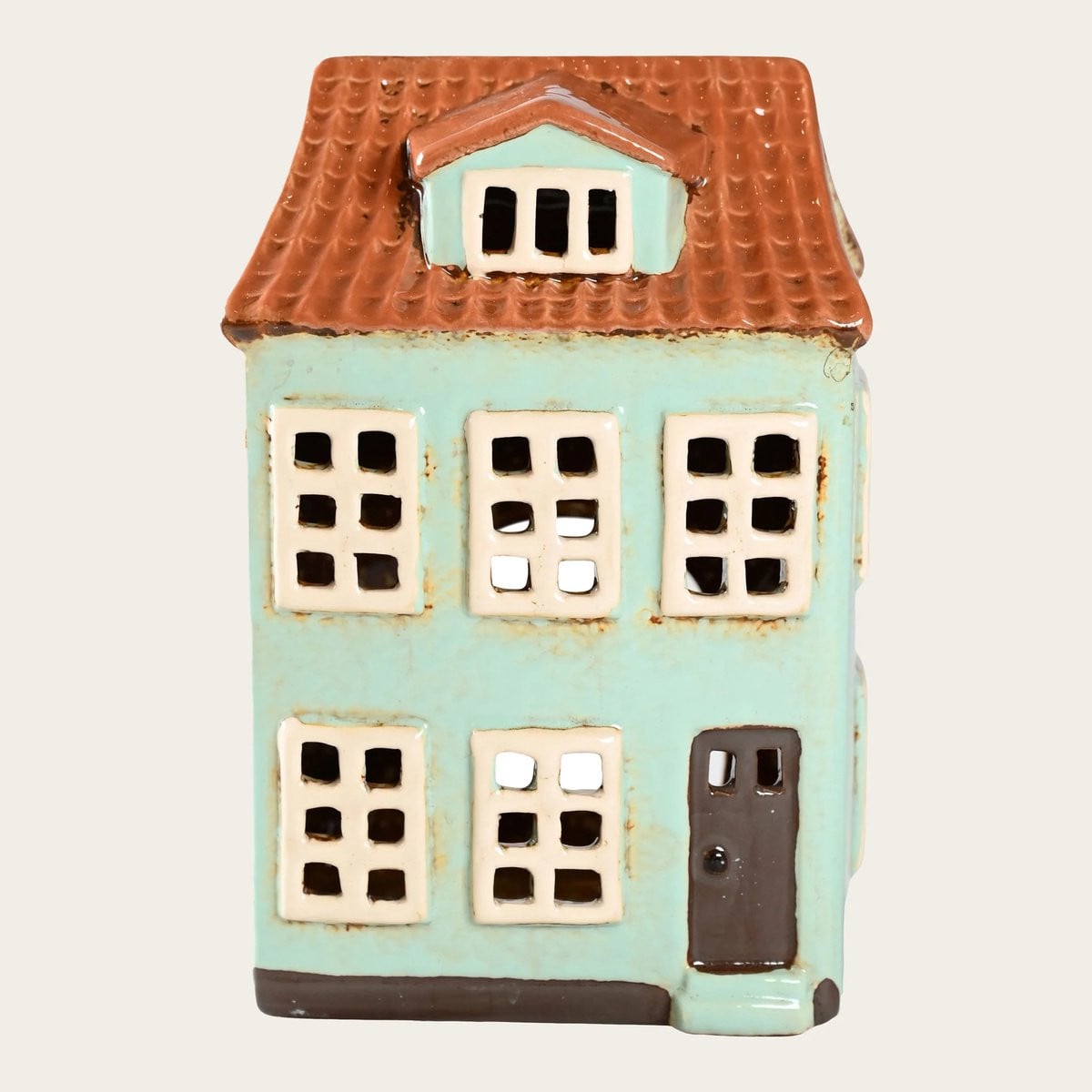 Det Gamle Apotek Keramieken Huisje Lichtblauw Waxinelichthouder