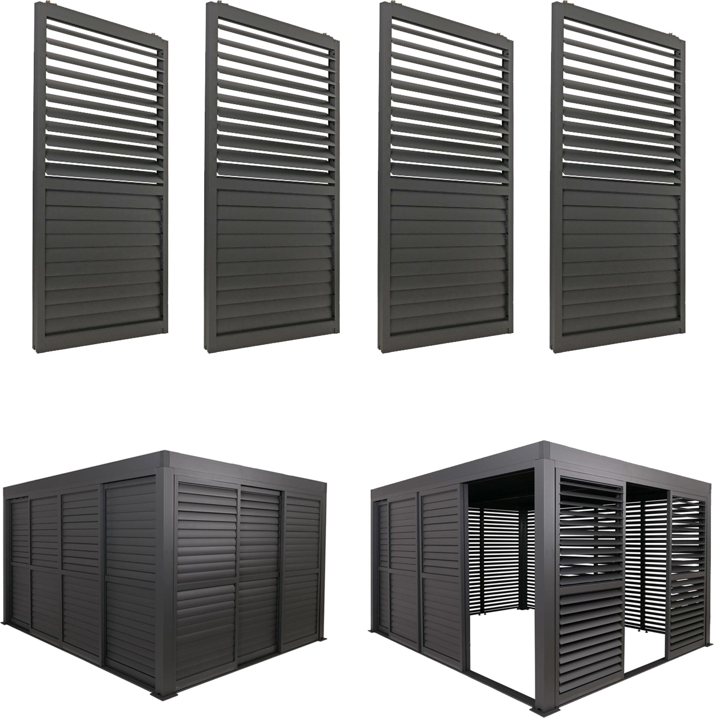 4er-Set Aluminium Schiebetür für Pergola HWC-L46, Terrassenüberdachung, Lamellenpaneel Modul, 206x369cm anthrazit