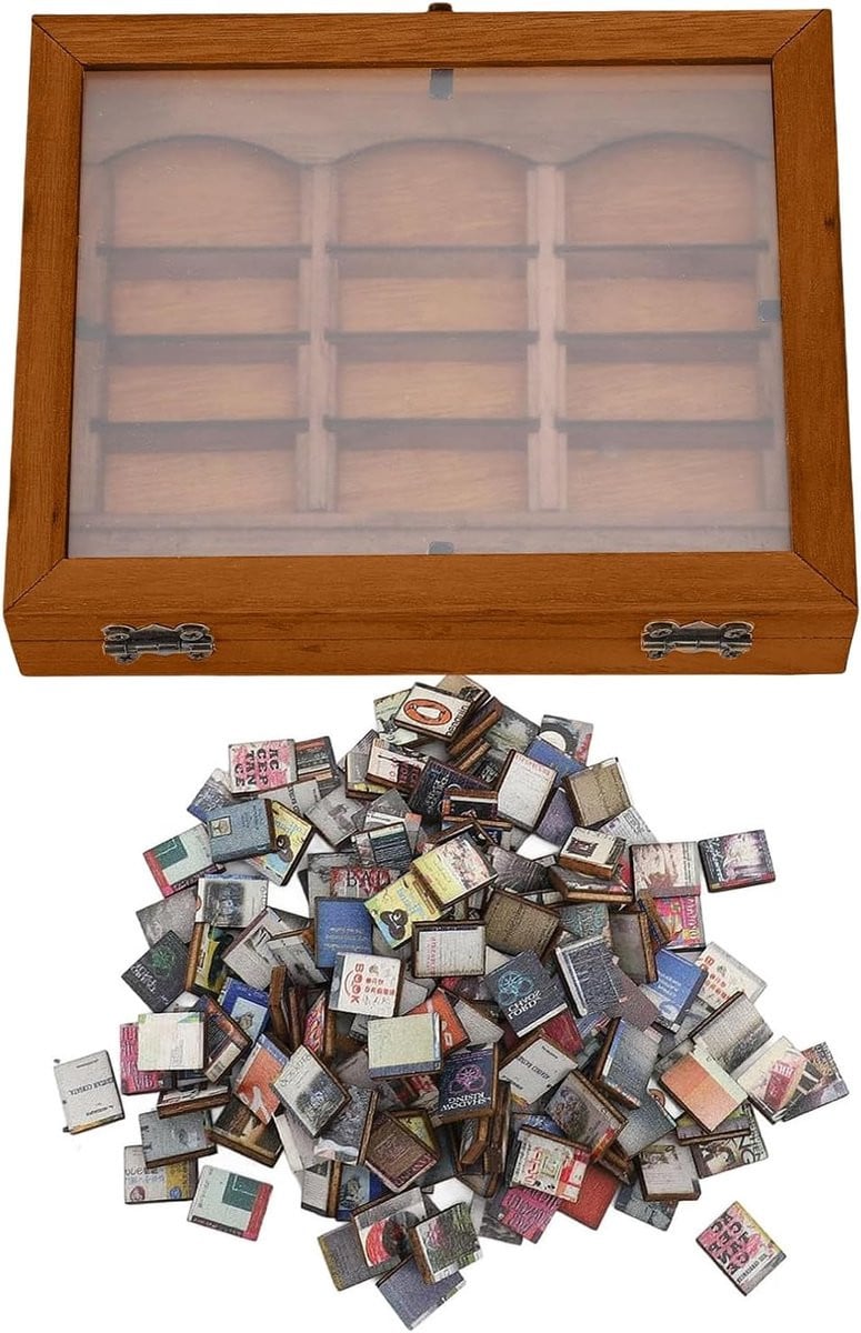 Meerkleurig houten miniatuur boekenrek voor 200 boeken - 15 x 12 cm