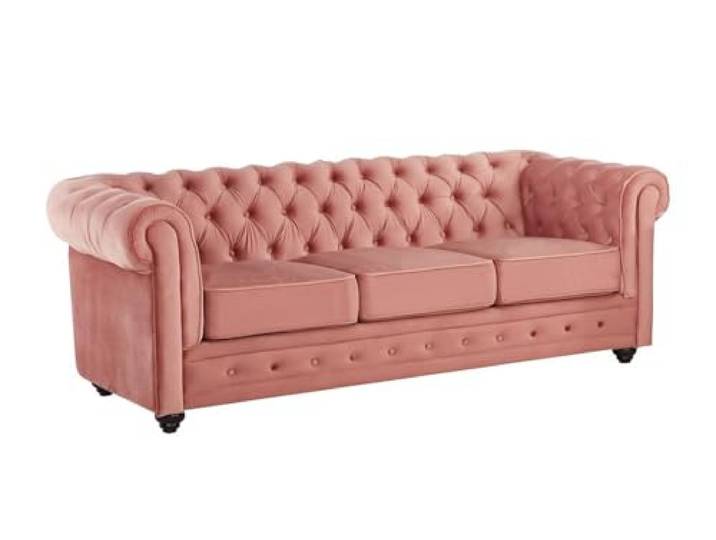 Vente-unique - 3-Sitzer-Sofa, Chesterfield, Velours, Pastellrosa Mythische Form Chesterfield, abnehmbarer Sitz, mythische Form, Weichheit des Samts, abnehmbare Sitzkissen