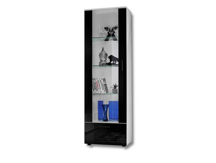 Komodee Vitrine Alessandria, Schwarz, Weiß, Schwarz, Uni, 3 Fächer, Rechteckig, 60x192x42 cm, Esszimmer, Vitrinen, Vitrinenschränke