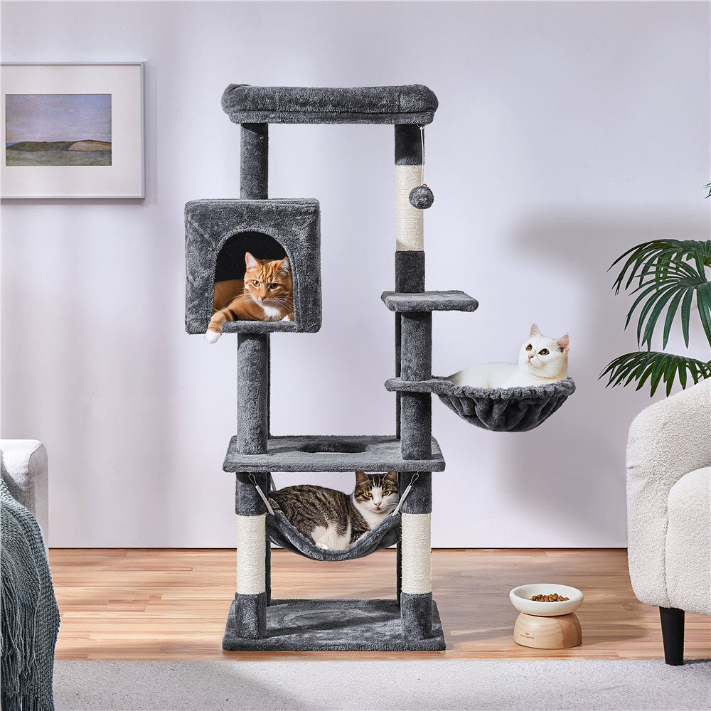 Yaheetech 135cm H Cat Tree Dark Grey 130.5cm H X 50.5cm W X 45.5cm D