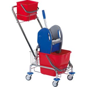 Floorstar Reinigungswagen EFA 20 DKEK, Einfachfahrwagen, mit Presse & 2 Eimern 1x 6 & 1x 17 Liter