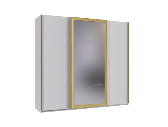 freiraum Schwebetürenschrank KATAR in WEISS + GOLD MATT - 225x208x64cm (BxHxT)