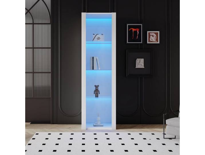 Vitrine avec éclairage LED 55 x 38 x 166 cm 3 étagères en verre vitrine sur pied vitrine meuble de rangement blanc