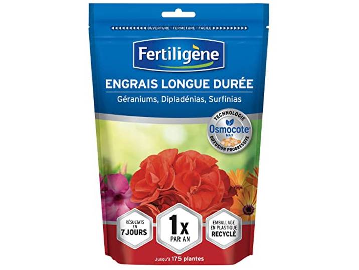 FERTILIGENE OSGERN - Engrais Granulés Longue Durée Osmocote Max Géranium\, Dipladénias 700 g - Pratique\, 1 seule application par an - Protège les racines - Résultats dès 1semaine - Pour 175 plantes
