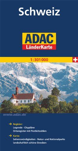 ADAC Länderkarte Schweiz 1:301000: Register: Legende, Citypläne, Ortsregister mit Postleitzahlen - Karte: Sehenswürdigkeiten, Natur-und Nationalparks, landschaftlich schöne Strecken - Preis vom 09.10.2026 07:28:09 h
