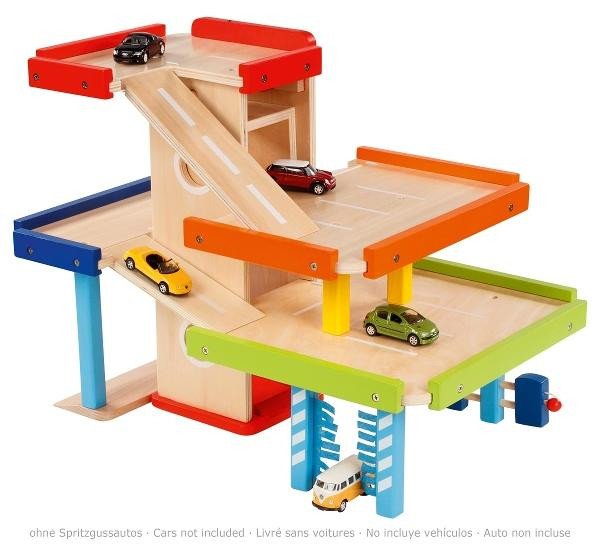 Goki 53821 Auto en garage meerkleurig van hout