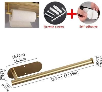 Discount Dollar Deals Adhesive Tissue Hanger, Kitchen Paper Towel Holder, Toilet Roll Paper Dispenser gold