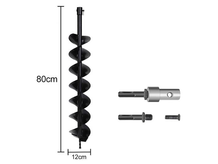 Perceuse à tarière en acier robuste 80cm x 12cm-perceuse à spirale de jardin avec goupille de verrouillage et adaptateur pour poteau de clôture, perçage de puits