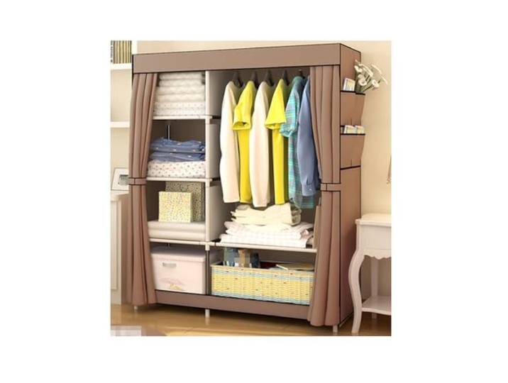 MCLIUJIA Mobiler Kleiderschrank Einfacher Stoff-Kleiderschrank, Abnehmbare, Tragbare Kleiderschrank-Regale, Kleiderständer for Schlafzimmer Schneller und einfacher Aufbau(Brown,170x45x105cm)