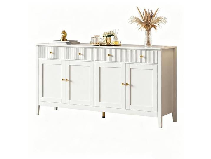 Buffet de salle à manger blanc élégant avec 2 tiroirs et 4 portes-Buffet élégant pour cuisine salle à manger et salon 160x40x82cm