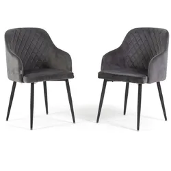 RATTATAN Set aus 2 Samtstühlen für den Innenbereich,hohe Rückenlehne,Metallbeine,ideal für Küche,Esszimmer oder Restaurant–Dunkelgrau/Dunkelgrau–Tessa