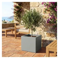 Ethick, Blumentopf, Blumentopf Quadratisch 58cm in Beton-Grau, Pflanzkasten 91L aus Kunststoff für Innen & Aussen, Frost (58 x 58 x 45 cm)