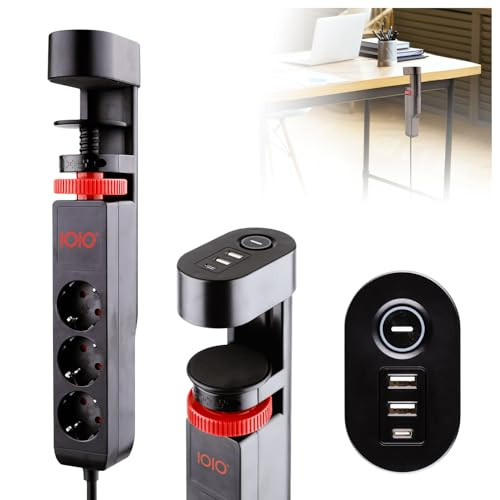 Olympia IOIO SL 3000 Tafelstekkerdoos, zwart, 3-delig stopcontact met USB-A en USB-C, 3680 W