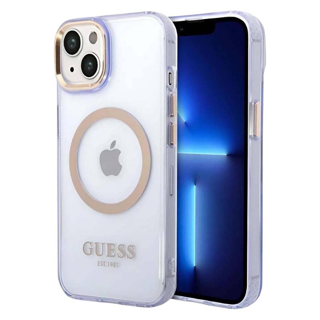 Guess GUHMP14SHTCMU iPhone 14 6,1" purpurowy/purple hard case Gold Outline Translucent MagSafe (Apple iPhone 14) (GUE002582-0)