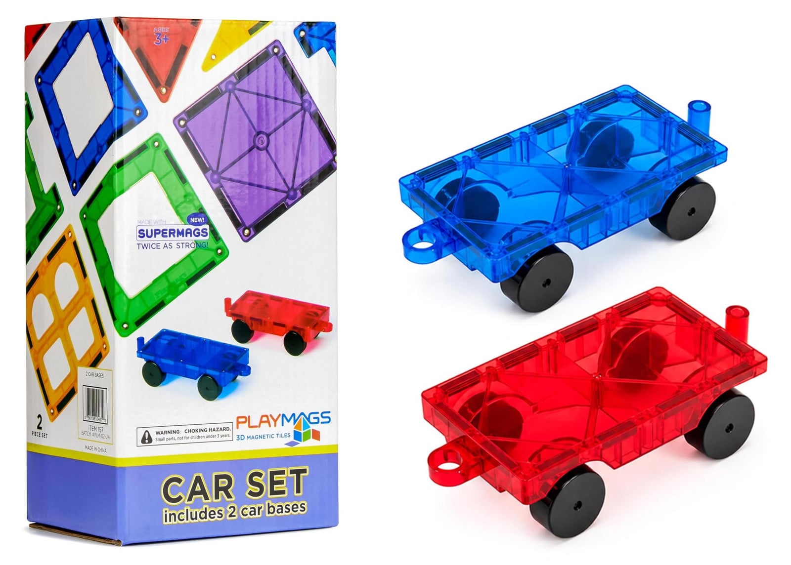 Playmags 2-delige auto-set met magnetische tegels en blokken