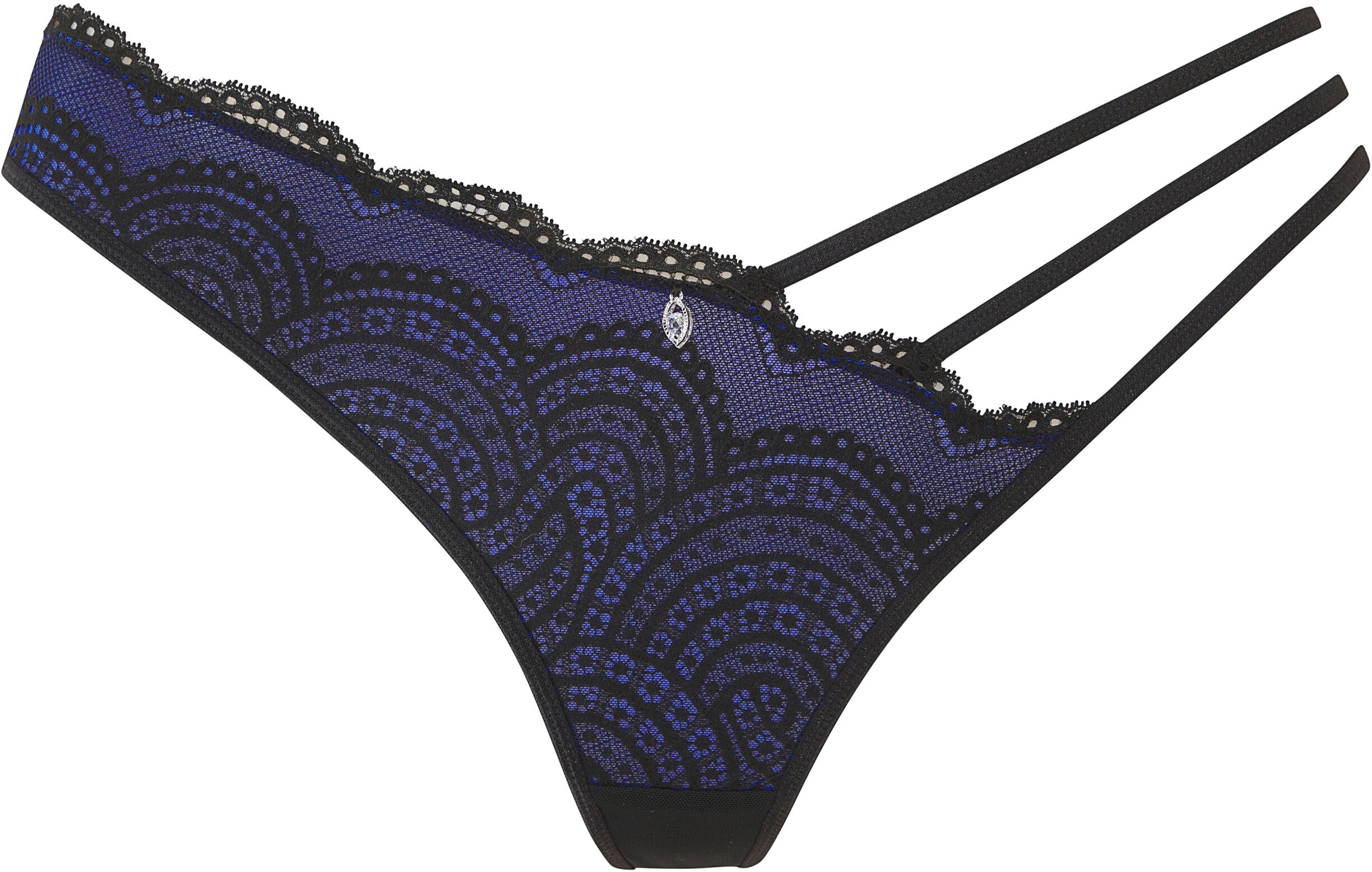 String LASCANA, Damen, Gr. 44/46, schwarz (royalblau, schwarz), Spitze, Obermaterial: 88% Polyamid, 12% Elasthan, Unterhosen String
