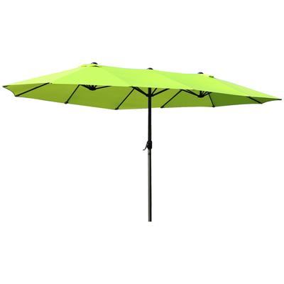 OKWISH Doppel-Sonnenschirm Stahl Grün 460x270x240 cm mit Handkurbel, 12 Metallstreben, großer Schattenspender für Garten und Terrasse