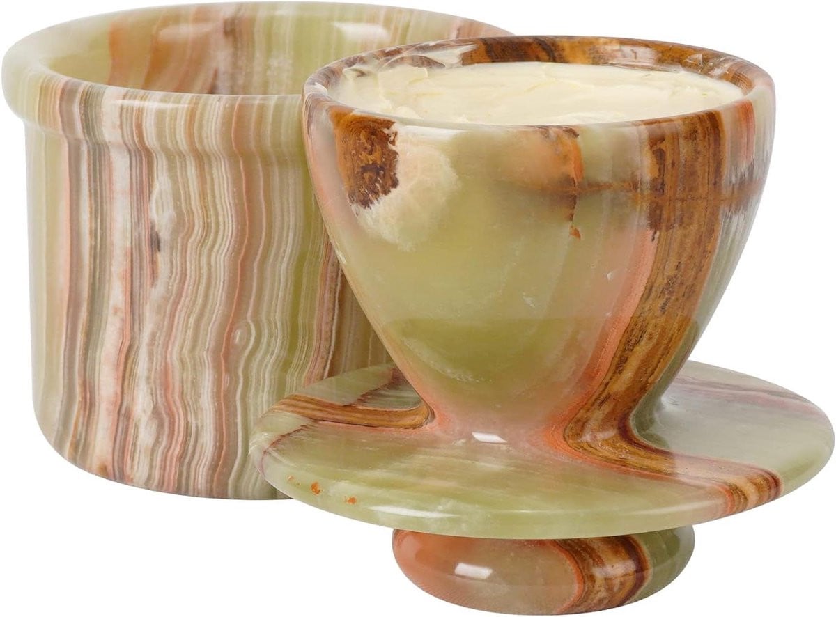Handgemaakte Marmeren Boterbewaarder in Groen Onyx - Diameter: 10 cm