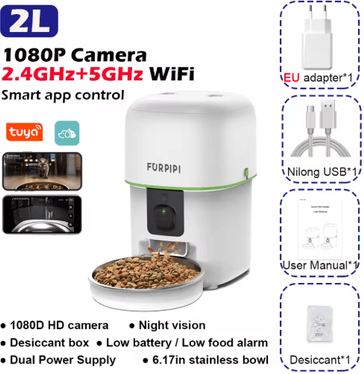 Inspire Picks 1080P HD Smart WiFi Automatic Pet Feeder With Camera For Cats & Dogs white Eu Plug 1080p Hd 5gwifi 2l 0.53gal