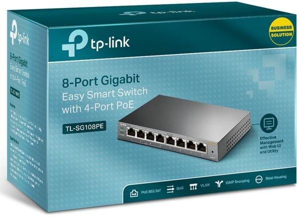 TP-LINK TL-SG108PE 8-Port Gigabit Easy Smart Network Switch with 4-Port PoE+ - Gun Metal Grey