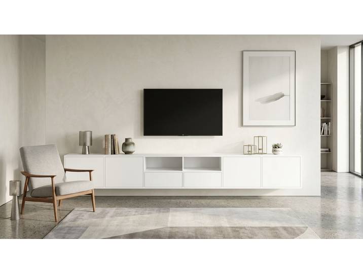 Langes Hängesideboard nach Maß MDF Beschichtet MDF Weiß matt