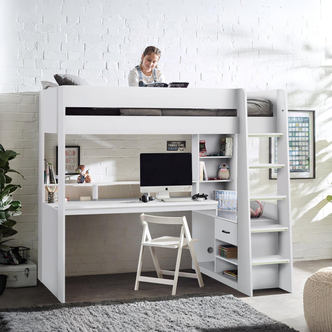 Harriet Bee Sistine Rose Single (3') High Sleepers with Storage Included with Desk Included White