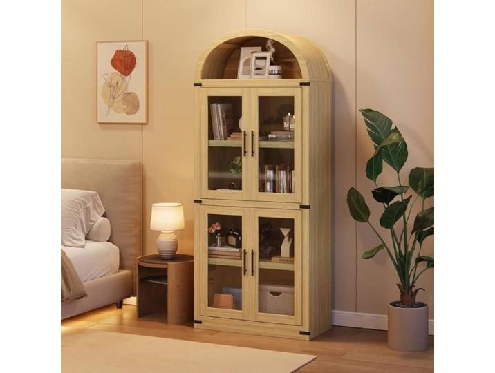 Etagère arc portes bois angles arrondis chêne naturel exposition salon cuisine bureau