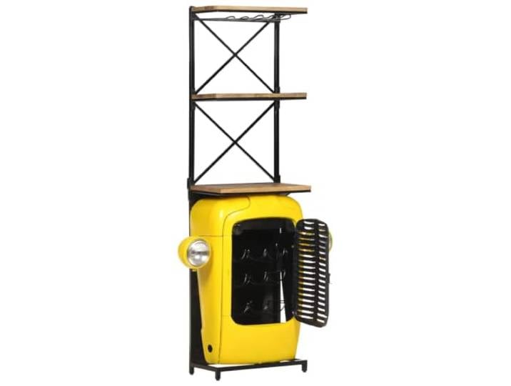 Weinschrank Traktor, Gelb, Mango Massivholz, 49x31x172 cm 2 Einlegeböden, 9 Flaschenplätze, Mangoholz, Traktormöbel, gelb, hoch