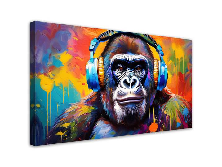 Feeby Leinwandbild Bunter Affe mit Kopfhörern 100x50cm, Mehrfarbig, Abstrakt, Rechteckig, 100x50 cm, Bilder & Rahmen, Bilder, Leinwandbilder