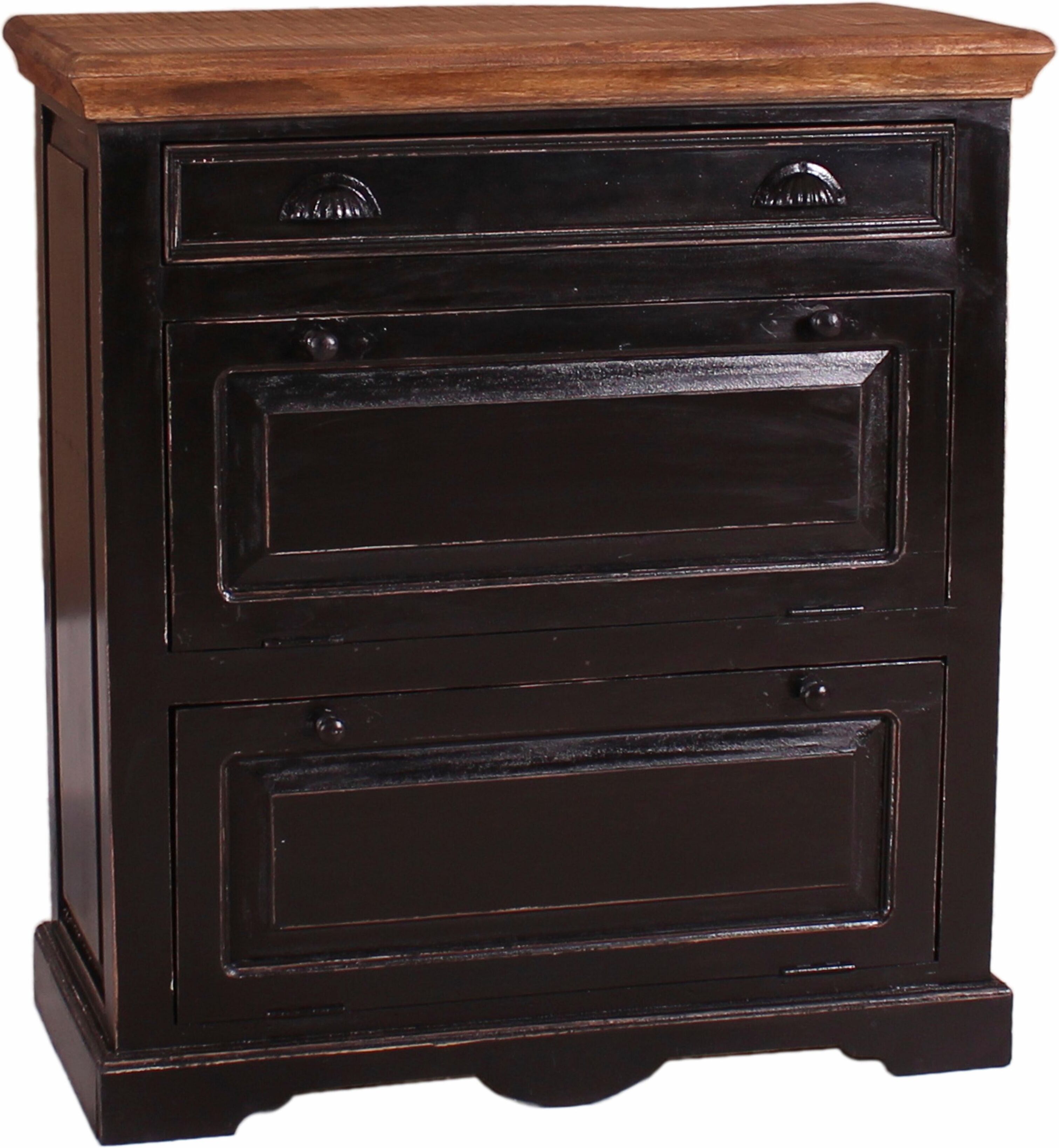 Schuhschrank SIT "Belém mit 2 Klappen & Schublade im Vintage-Stil", schwarz, B:85cm H:90cm T:40cm, Massivholz, Recyceltes Altholz, Schränke, Schuhschrank, Stauraum für ca. 12 Paar Schuhe plus praktische Schublade schwarz B/H/T: 85cm x 90cm x 40cm, Schubla