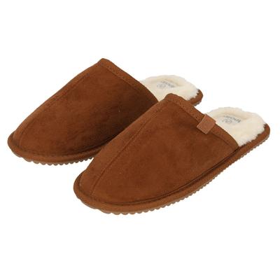 Pantoffel XQ FOOTWEAR, Damen, Gr. 41/42, braun (cognac), Obermaterial: 100% Polyester. Futter: 100% Polyester. Laufsohle: 100% Gummi, Schuhe, aus Wildlederimitat mit Gummisohle