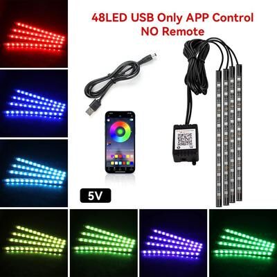Inspired Living USB Car Interior Ambient Light Strips 48 LED With App And Remote Control 48led App Usb