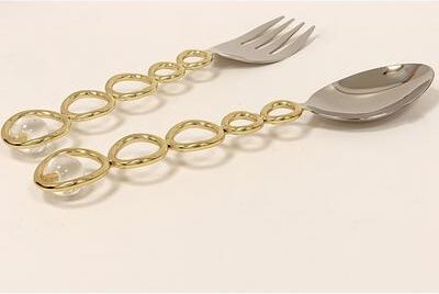 Classic Touch Cake/Salad Servers Gold Loop Design and Clear Ball