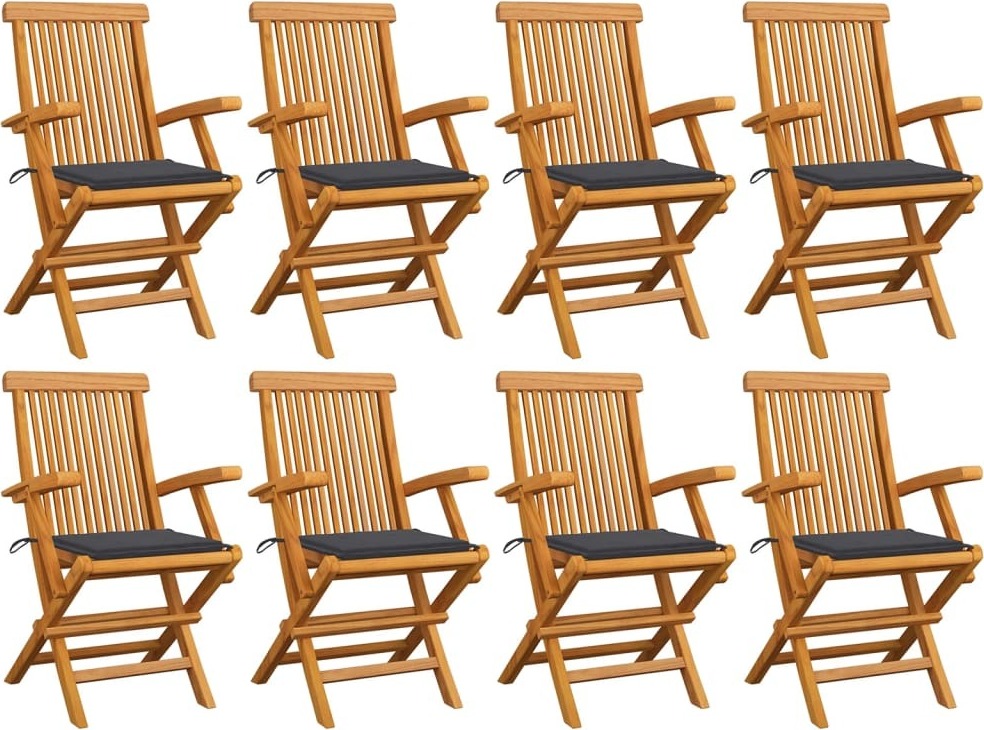 Klappstühle mit anthrazitfarbenen Kissen, 8-teilig, Massivholz Teakholz