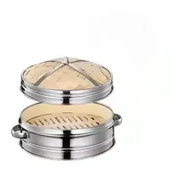 Dampfgareinsatz Ø16 cm mit Deckel aus Edelstahl und Bambus