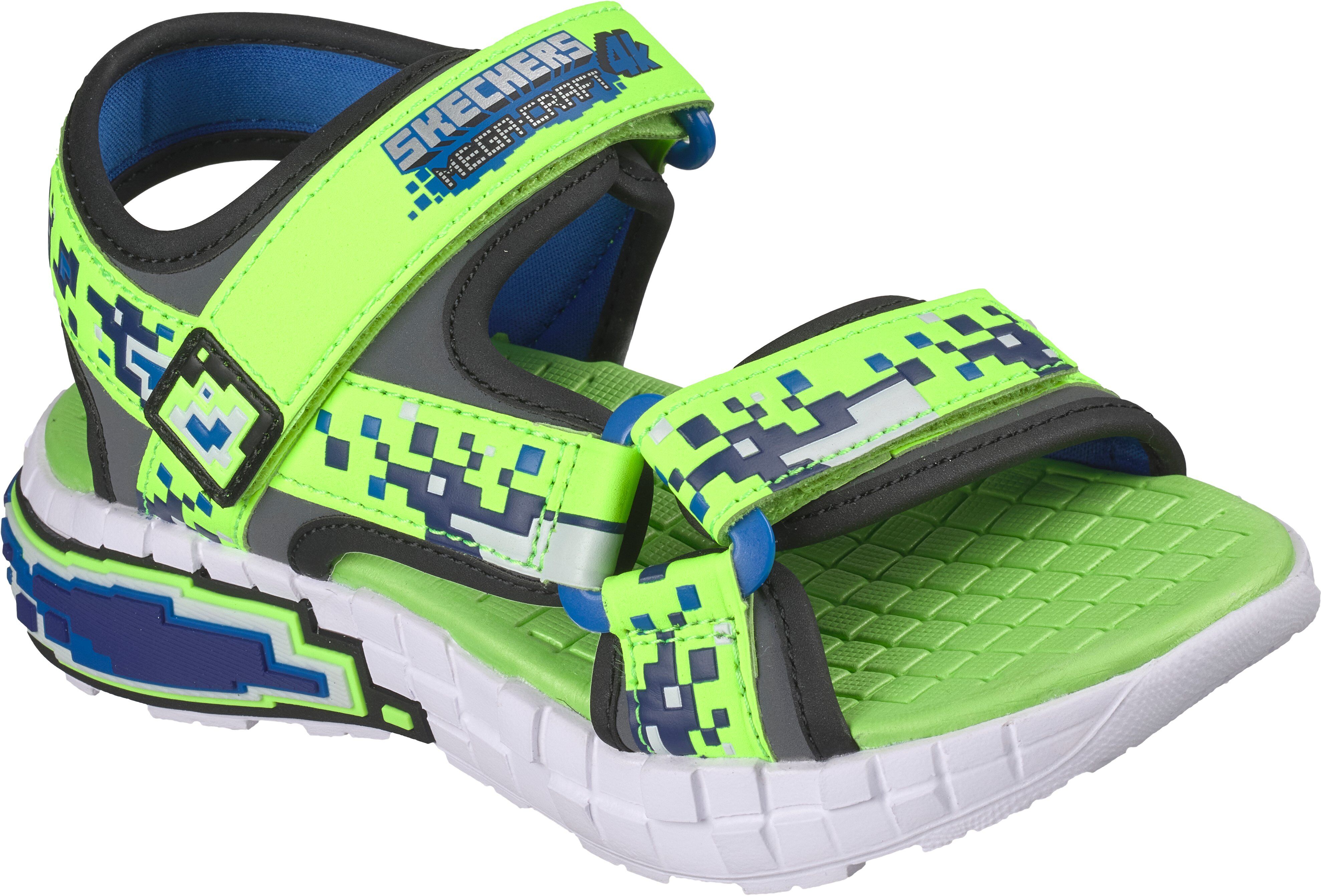 Sandale SKECHERS "MEGA-SPLASH 4K", Mädchen, Gr. 28, grün (limette, grün), Lederimitat, Textil, kontrastfarbene Details, Schuhe Sandale, Mega Craft Sandale mit Klettverschluss, Grössenschablone zum Download limette, grün 28