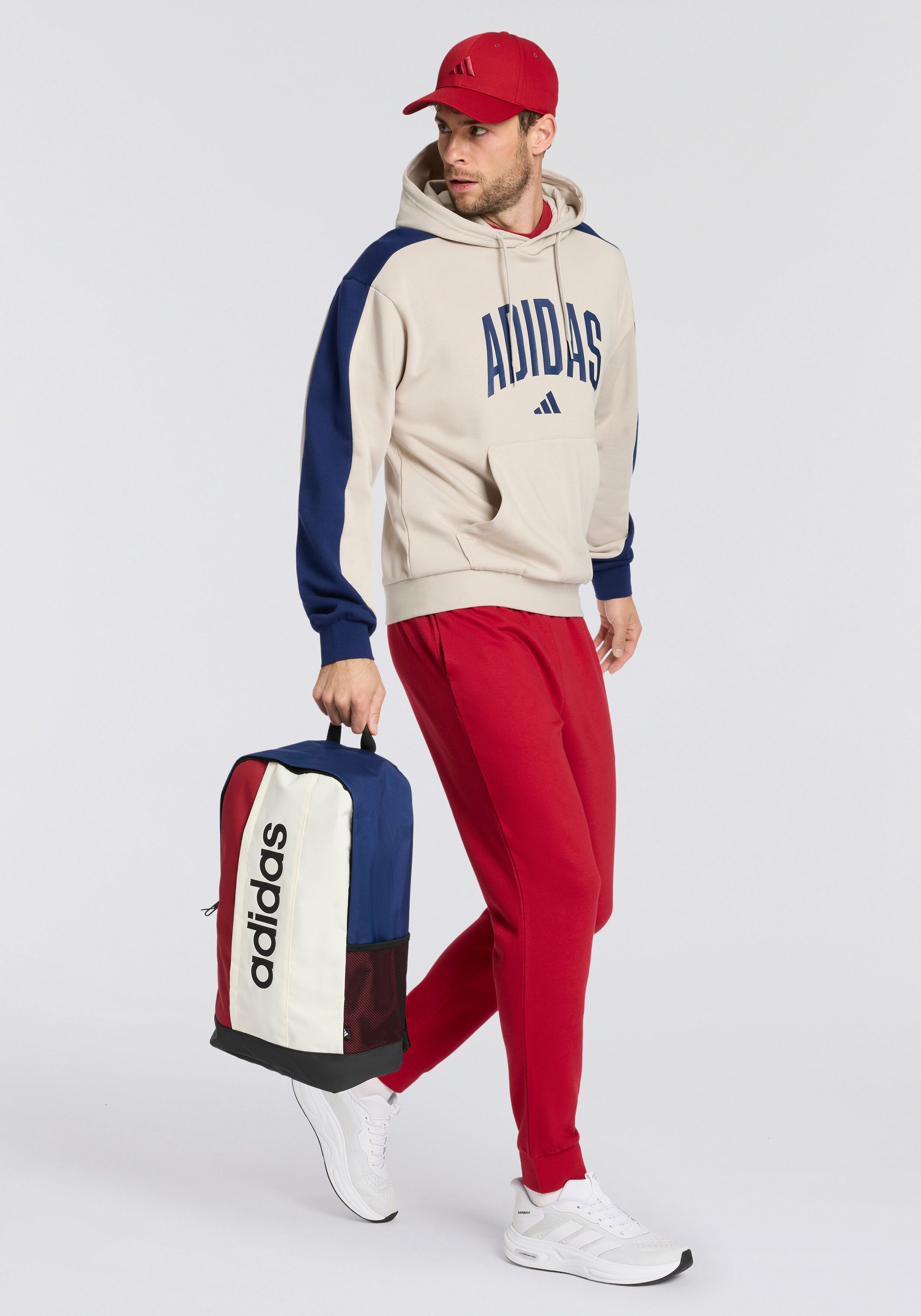 Rucksack ADIDAS PERFORMANCE "LINEAR COLOURBLOCKING", bunt (dunkelblau, sanftes weiß, active maroon), Rucksäcke, Obermaterial: 100% Polyester, Rucksack dunkelblau, sanftes weiß, active maroon Einheitsgröße