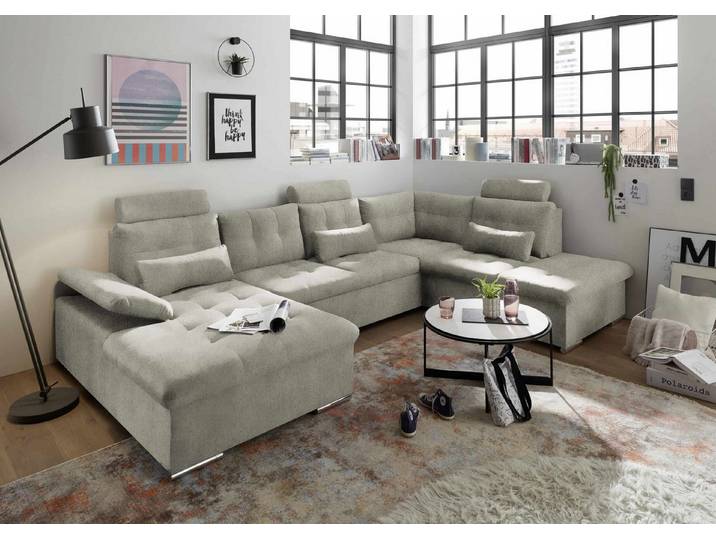 ED EXCITING DESIGN Wohnlandschaft Jakarta, mit Schlaffunktion, Bettkasten, Kopfstützen,Nierenkissen