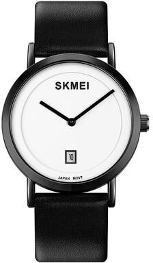 Everyday Crate SKMEI 1907 Men Waterproof Quartz Watch Elegant Genuine Leather Strap Casual Analog Wristwatch black White