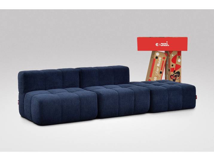 3-tlg. Modulsofa Blau – 2 Mittelteile, 1 Hocker