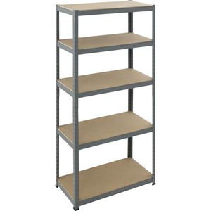 pro-bau-tec Schwerlastregal 10074, 5 Holzböden, 265kg Fachlast, grau, 180 x 90 x 45cm
