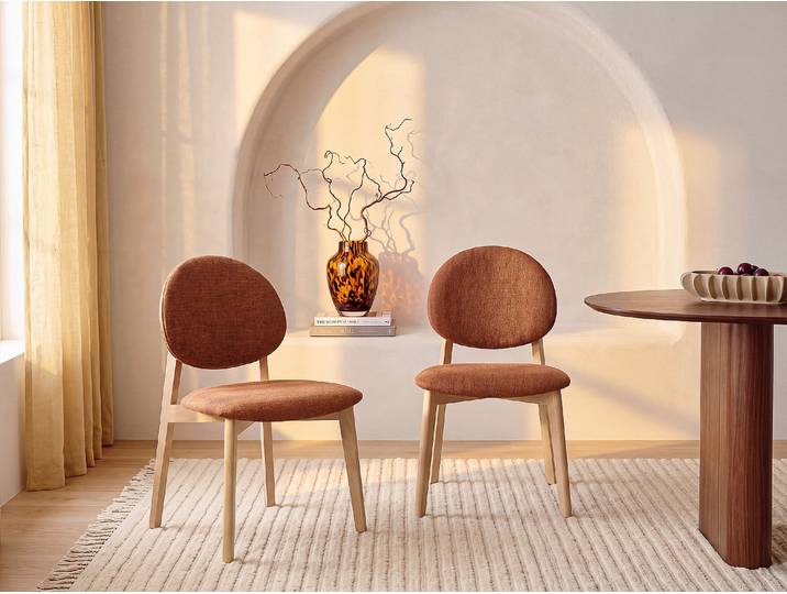 6er-Set Stühle aus Strukturstoff und Hevea-Holz in Hellem Natur - Terracotta MARLENI