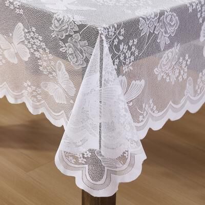 HLC.ME Butterfly Floral Lace Fabric Tablecloth, Wrinkle Resistant Table Cloth Round or Square Tables, Patterned Scalloped