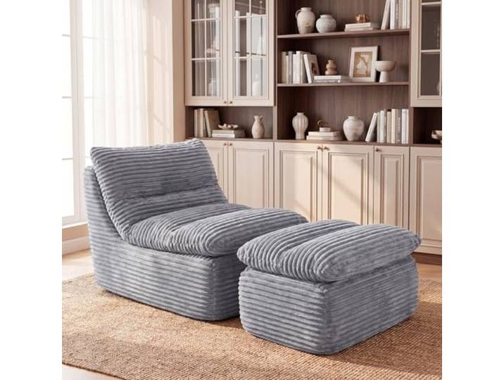 MALOL Sofas & Couches mit Ottomane, Schlafsofa mit Schlaffunktion, Boneless Couch, Relaxsessel, Spielsofa, Schlafsofa & Gästebett für kleine Räume, Sessel fürs Schlafzimmer & Wohnzimmer, Grau